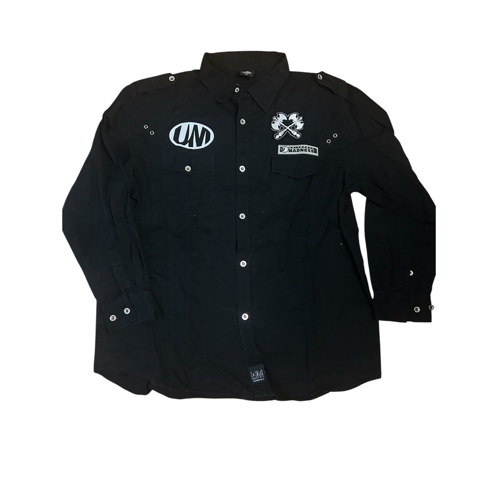 Vintage 90s Y2K Universal Madness Black Long Sleeve Shirt 4XL Double Axe Back